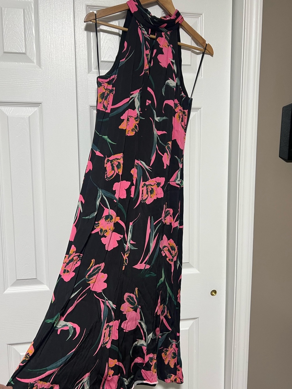 Milly Adrian Floating Botanica Floral Halter Midi Dress Black Pink Size 8 - Picture 3 of 9